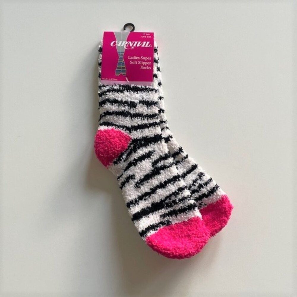Carnival Women's Cozy Socks Animal Print Stripe Pink Black